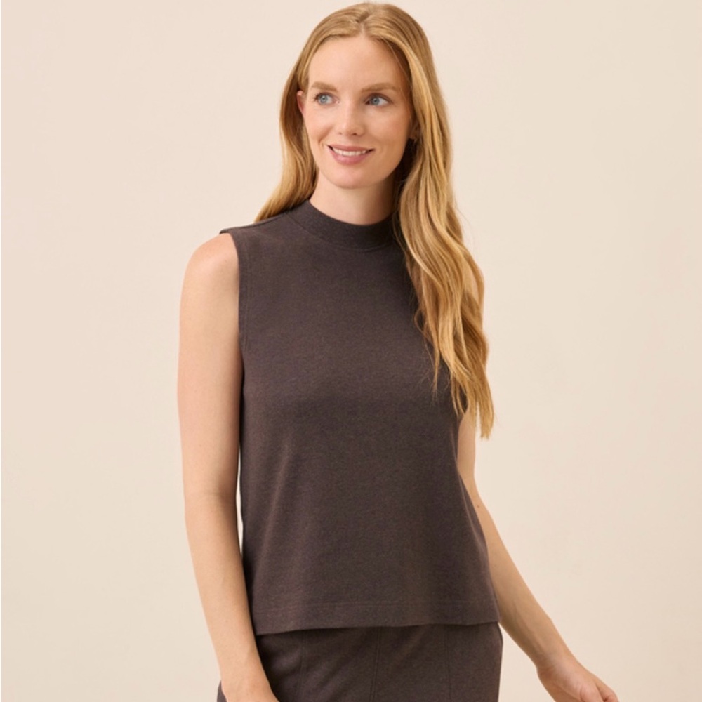 Pact Airplane Mock Neck Shell Chocolate Heather Small